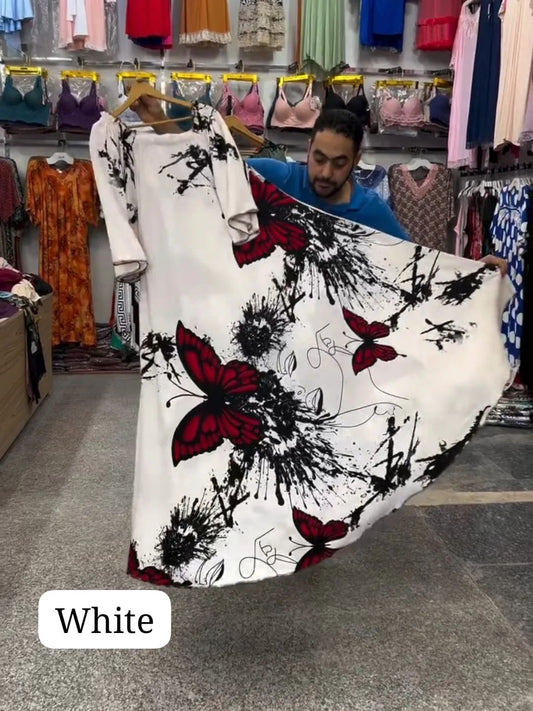 CH 554 Butterfly Printed A-Line Long Frock - Choozi
