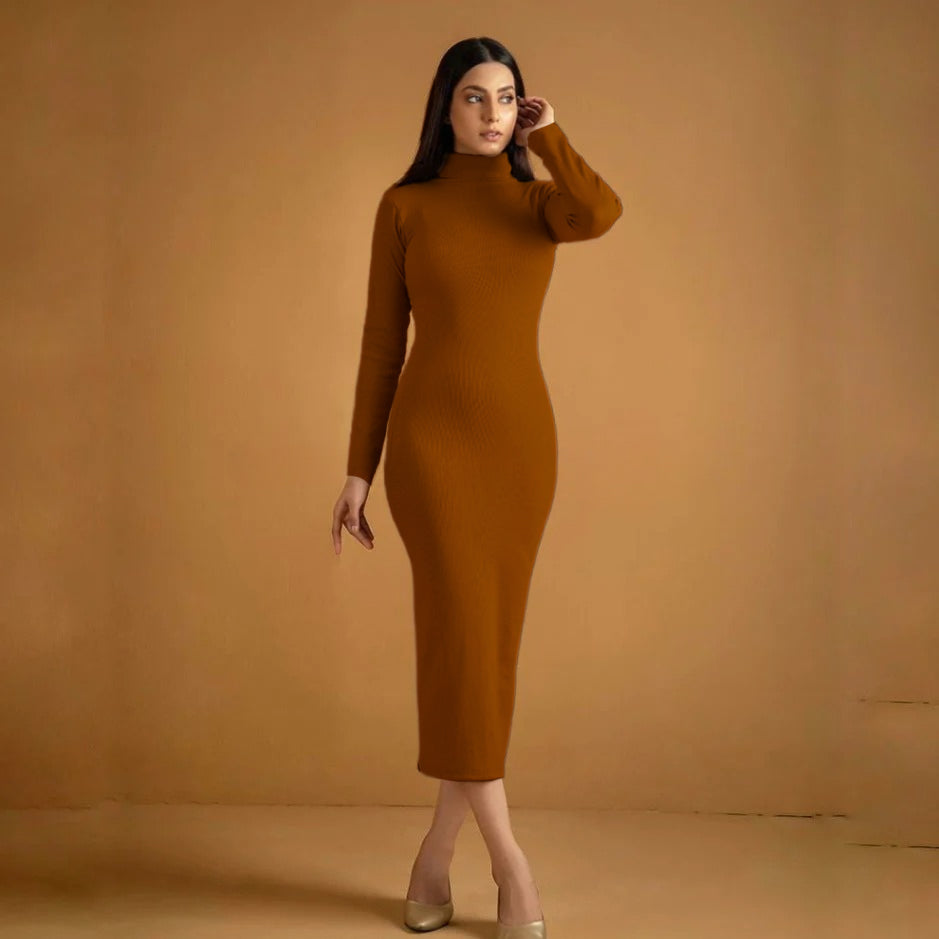 Ch # 361 Ribbed Cotton High Neck Bodycon D