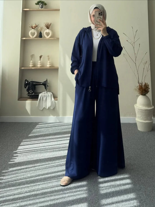 Ch 603 - Full Coverage Relaxed Fit Hoodie and Extra Wide-Leg Bottom Over Size Co ord Set